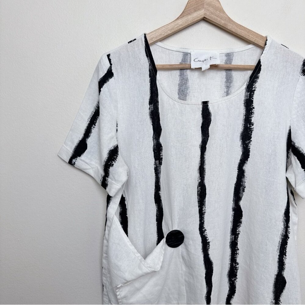 Compli K Womens Small Linen Striped Short Sleeve Lagenlook Patch Pocket Top - Picture 5 of 13